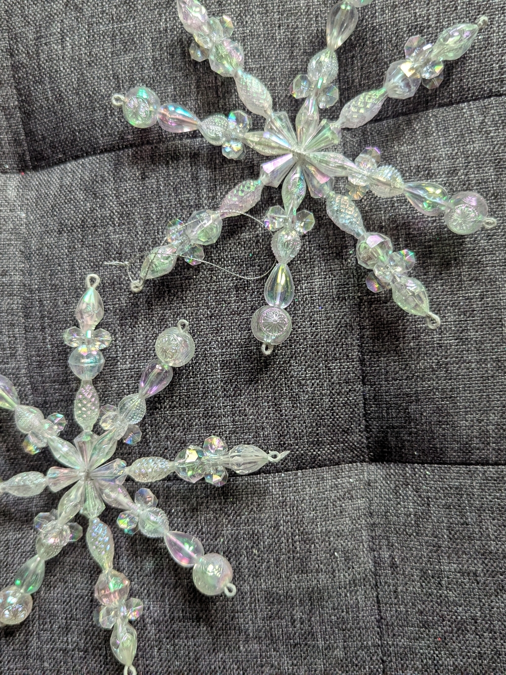 Iridescent Beaded Snowflake Ornaments - Set of 2